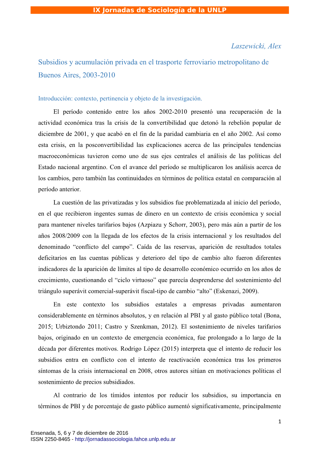 Laszewicki, Alex Subsidios Y Acumulación Privada En El Trasporte