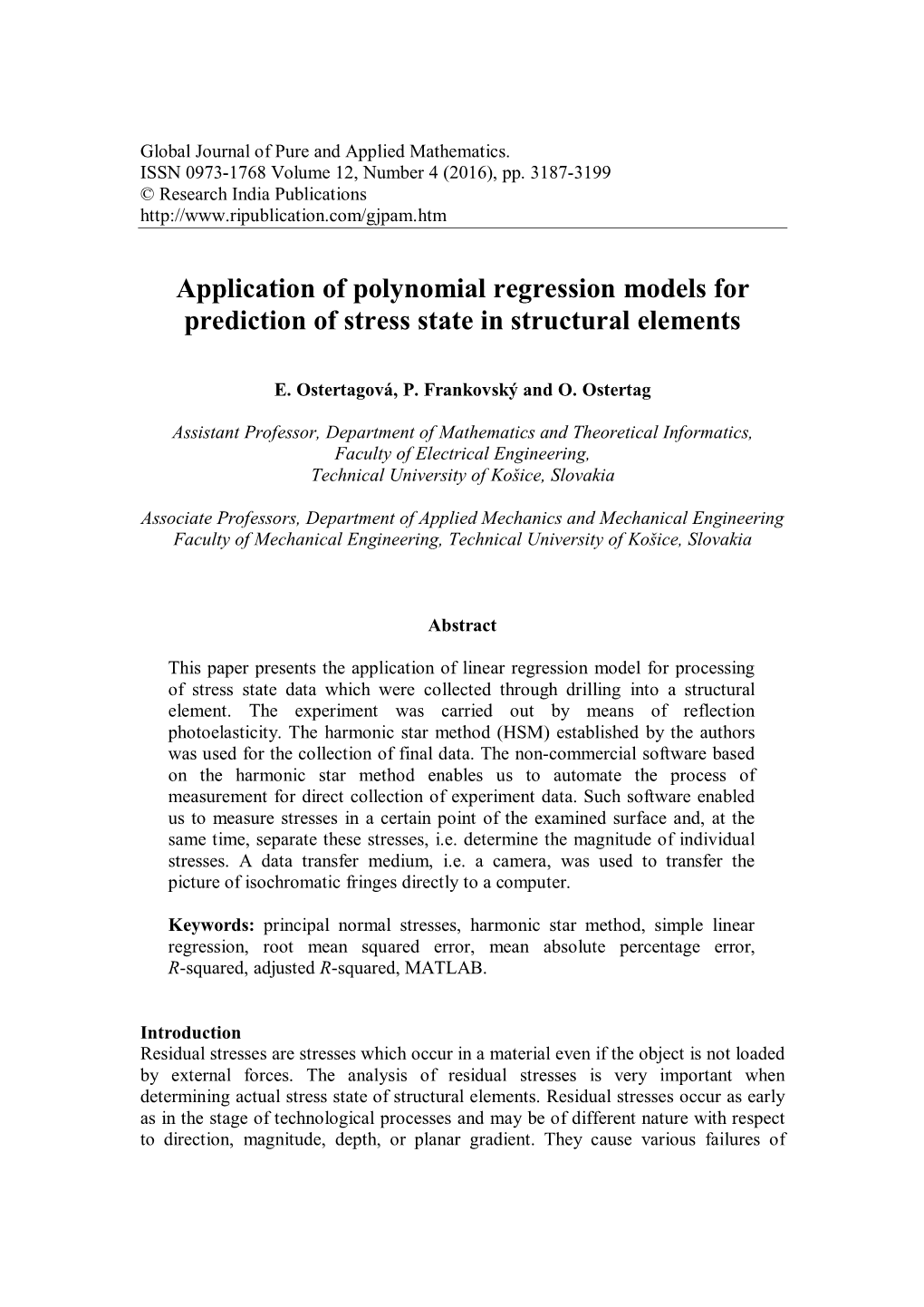 Application of Polynomial Regression Models for Prediction of Stress State in Structural Elements