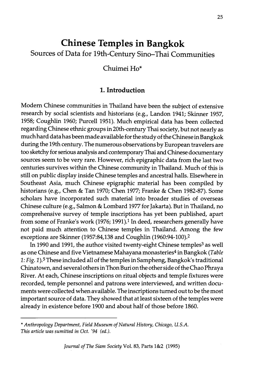 Chinese Temples in Bangkok Sources of Data for 19Th-Century Sino-Thai Communities
