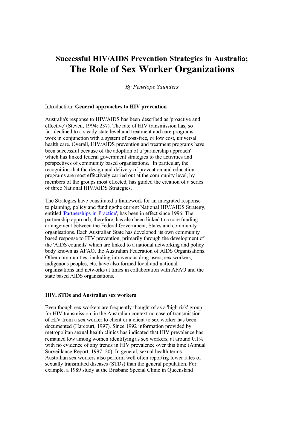 The Role of Sex Worker Organizations