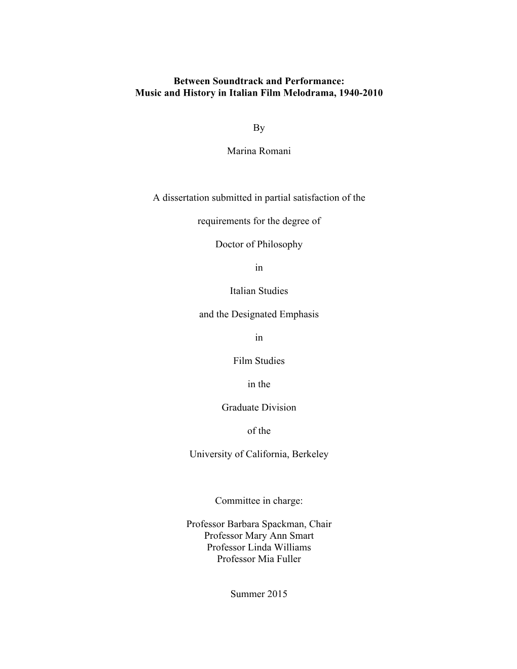 Music and History in Italian Film Melodrama, 1940-2010