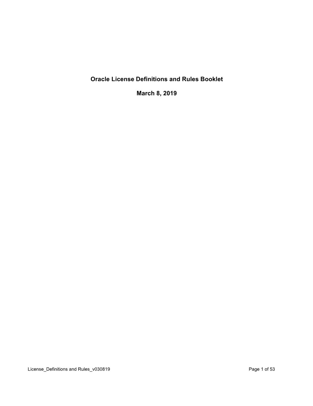 Oracle License Definitions and Rules Booklet March 8, 2019