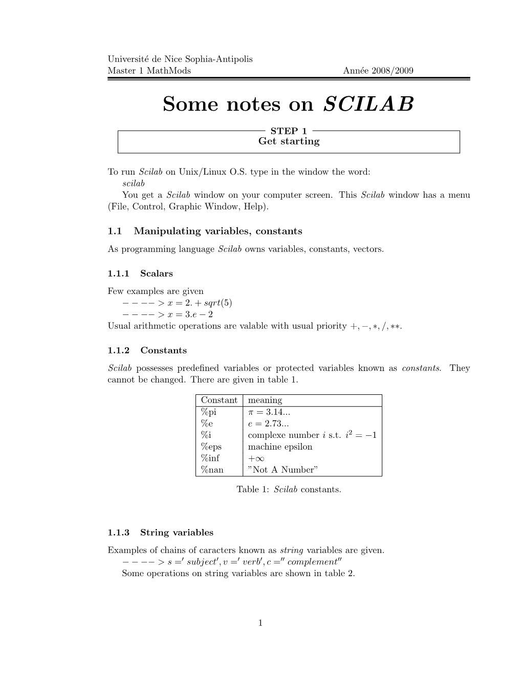 Some Notes on SCILAB