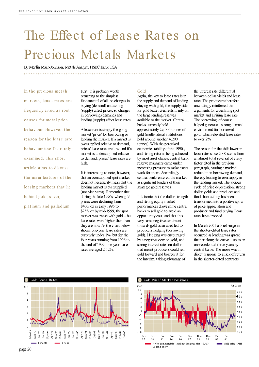 The Effect of Lease Rates on Precious Metals Markets by Merlin Marr-Johnson, Metals Analyst, HSBC Bank USA