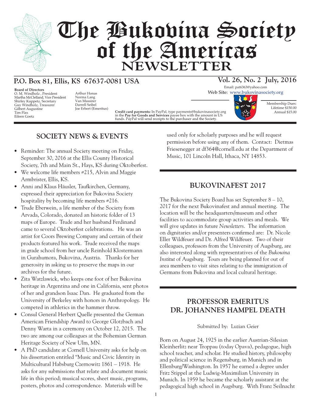 The Bukovina Society of the Americas NEWSLETTER P.O