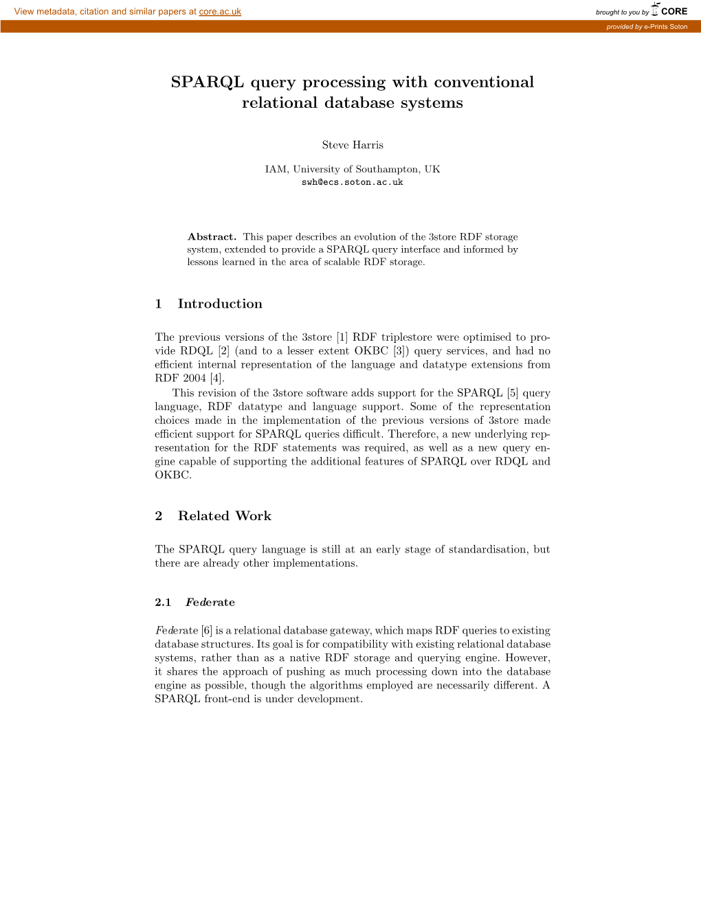 SPARQL Query Processing with Conventional Relational Database Systems