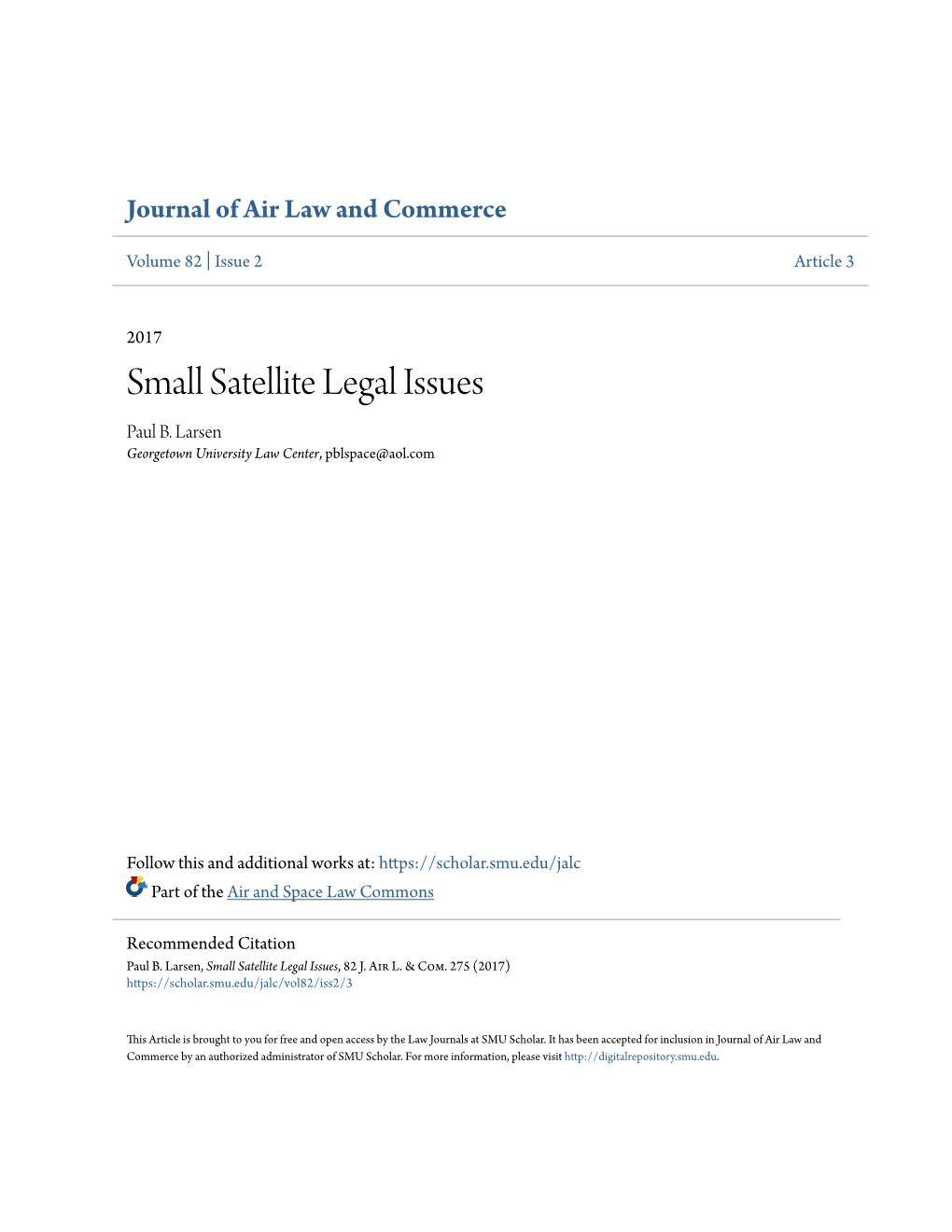 Small Satellite Legal Issues Paul B