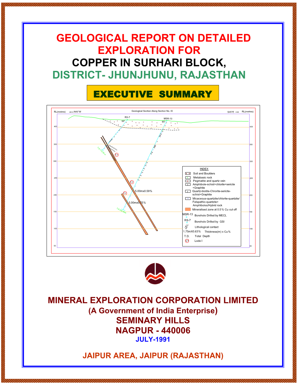 Geological Report on Detailed Exploration for Copper in Surhari Block