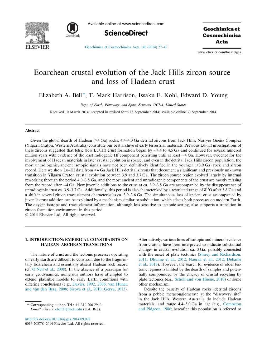 Eoarchean Crustal Evolution of the Jack Hills Zircon Source and Loss of Hadean Crust