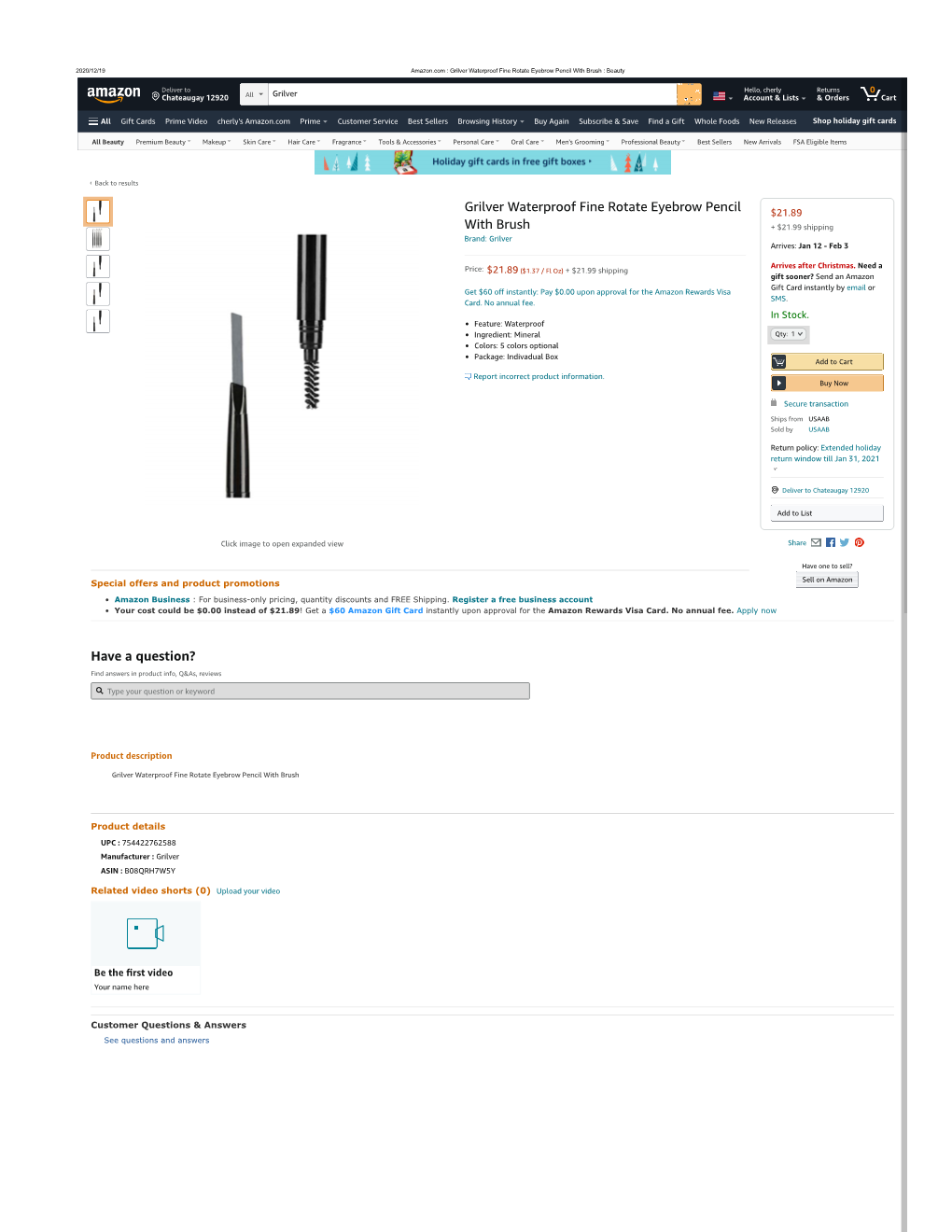 Grilver Waterproof Fine Rotate Eyebrow Pencil with Brush Have A