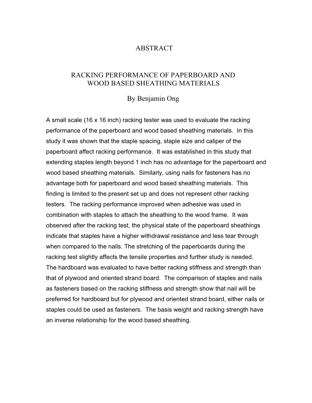 Abstract Racking Performance Of