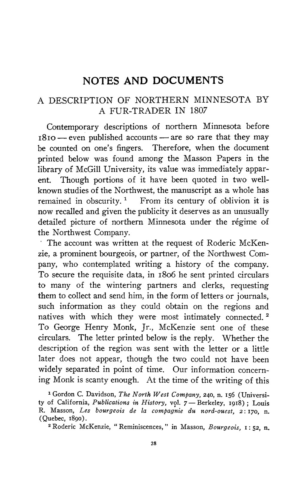 A Description of Northern Minnesota, by a Fur-Trader in 1807