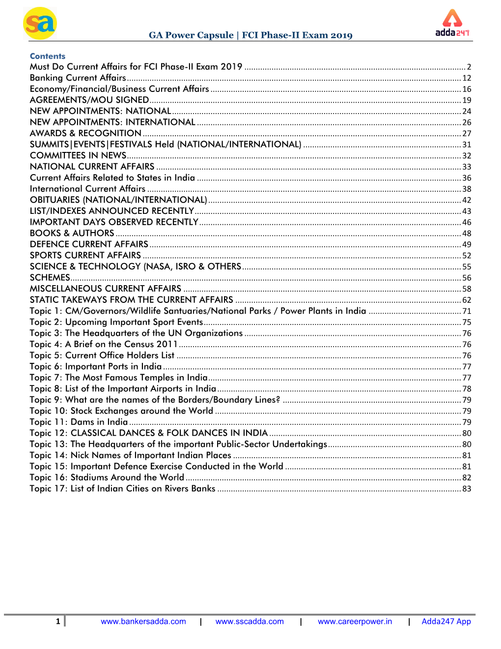 GA Power Capsule | FCI Phase-II Exam 2019