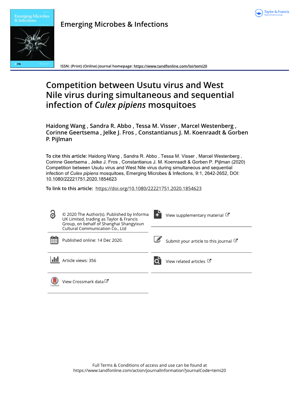 Competition Between Usutu Virus and West Nile Virus During Simultaneous and Sequential Infection of Culex Pipiens Mosquitoes