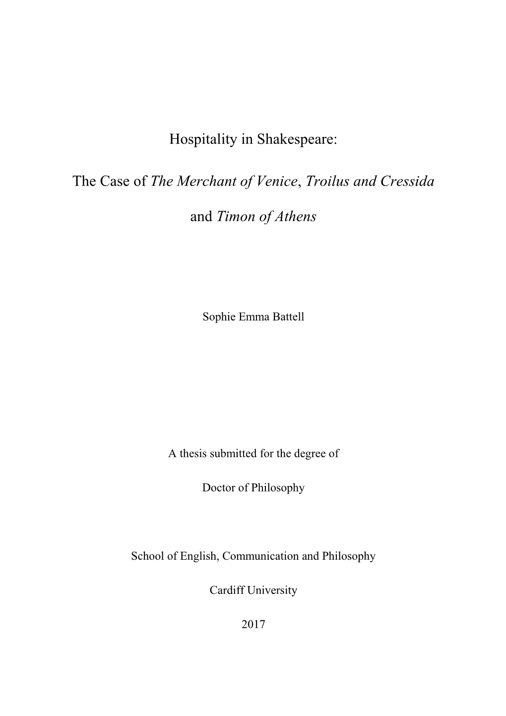 Hospitality in Shakespeare