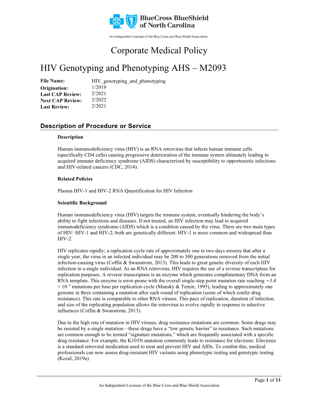 HIV Genotyping and Phenotyping AHS – M2093