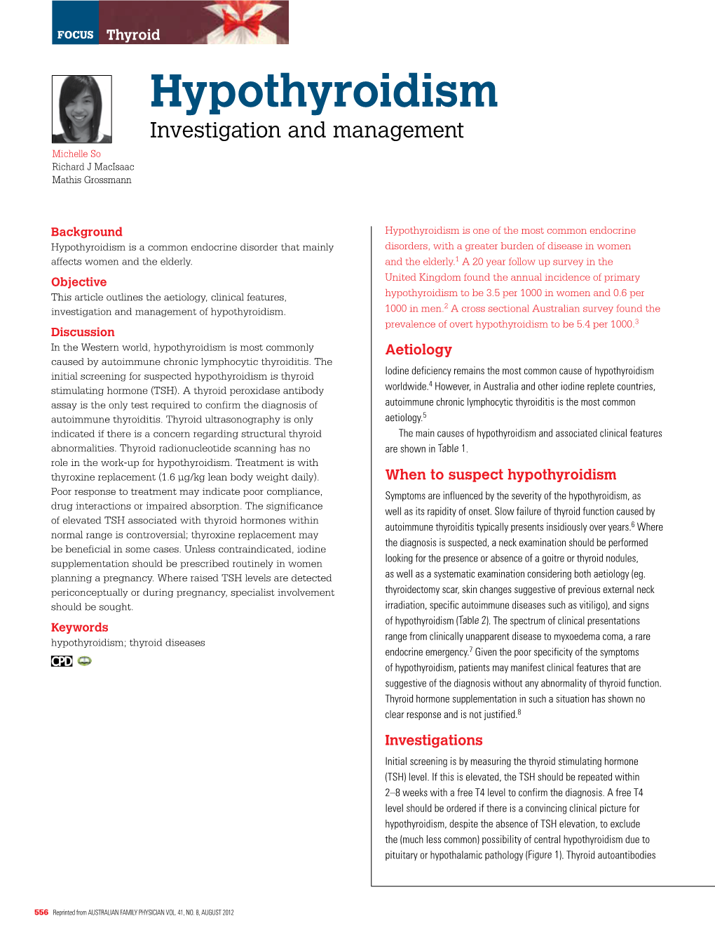 Hypothyroidism – Investigation and Management