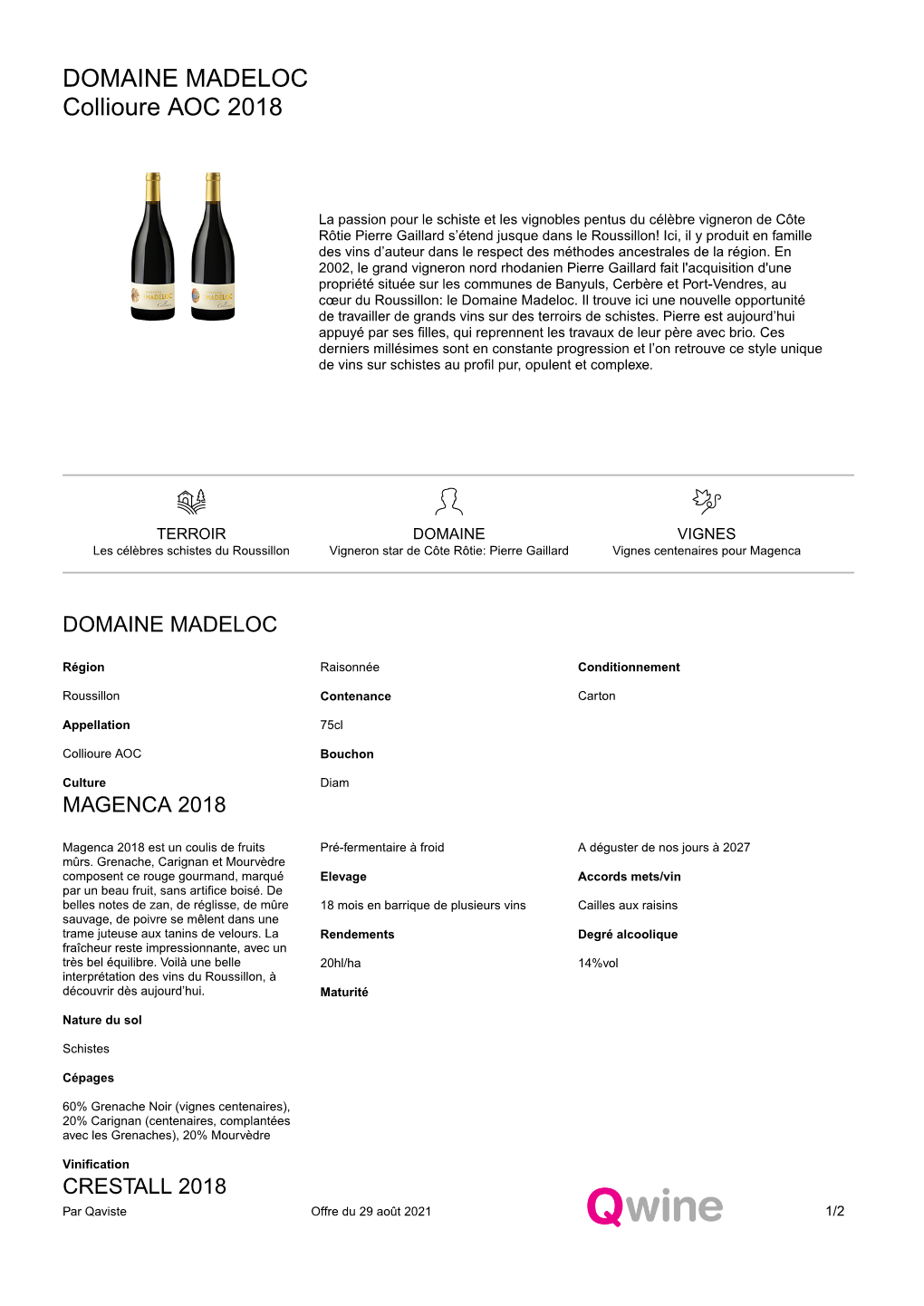 DOMAINE MADELOC Collioure AOC 2018