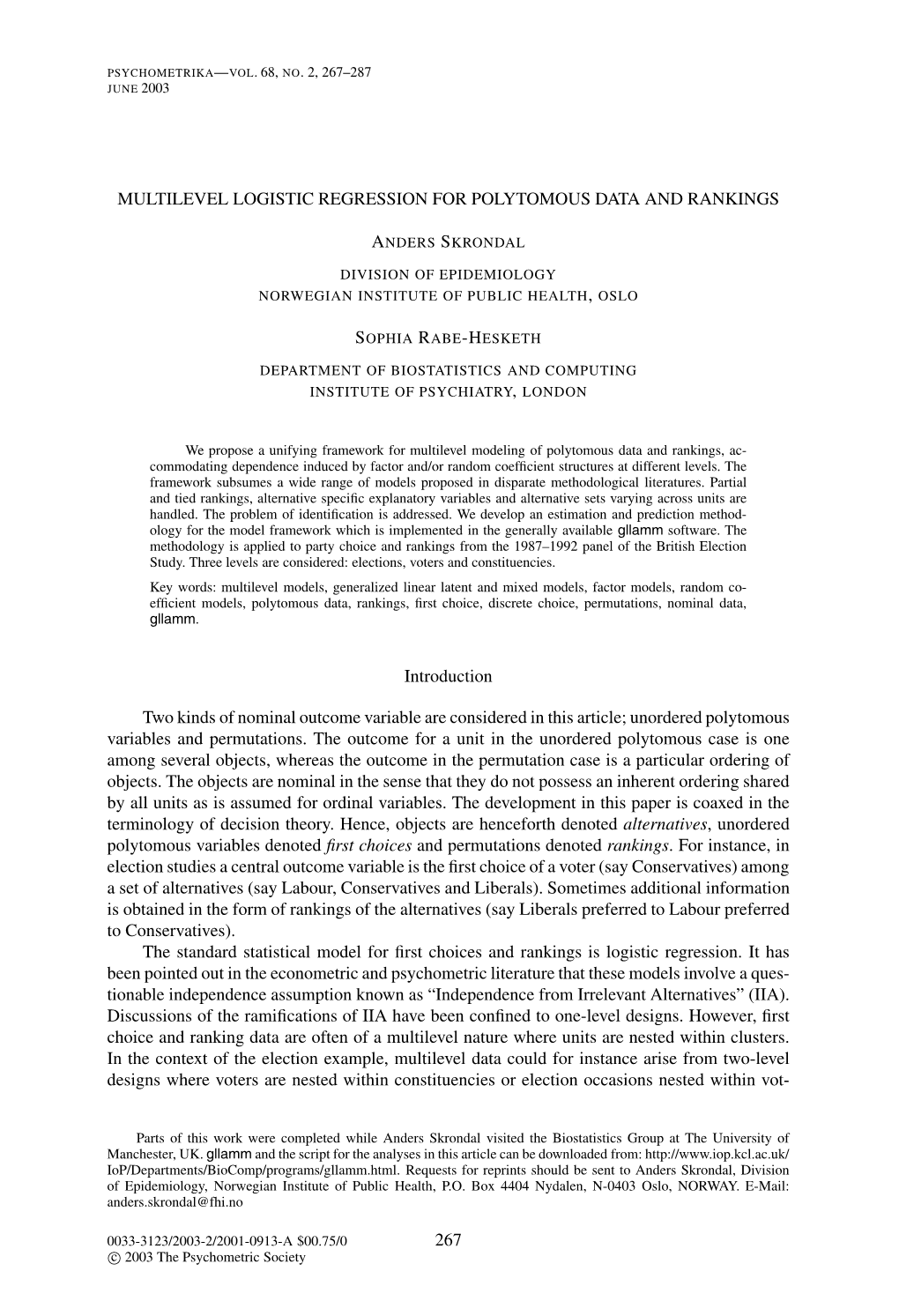 Multilevel Logistic Regression for Polytomous Data and Rankings