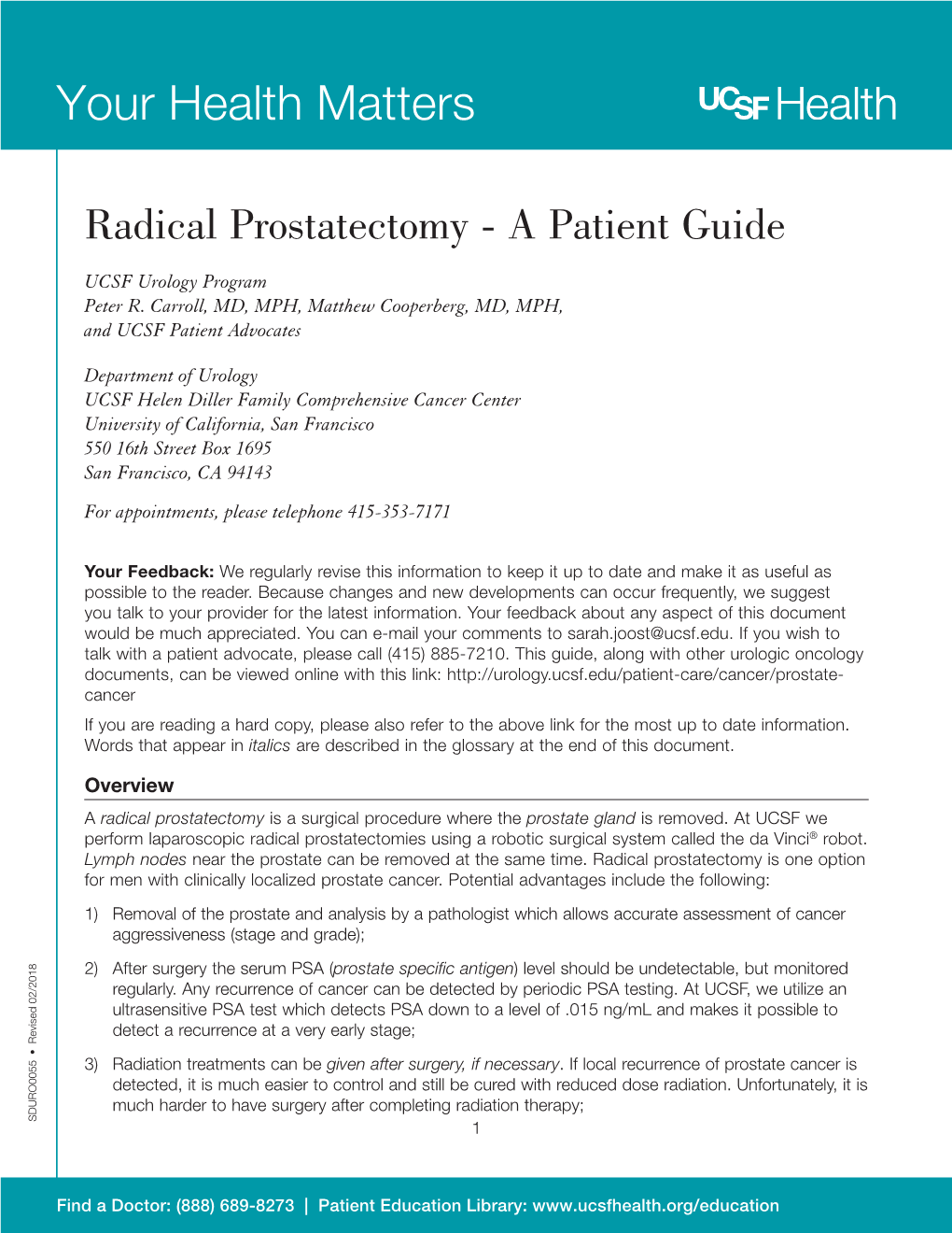 Radical Prostatectomy - a Patient Guide