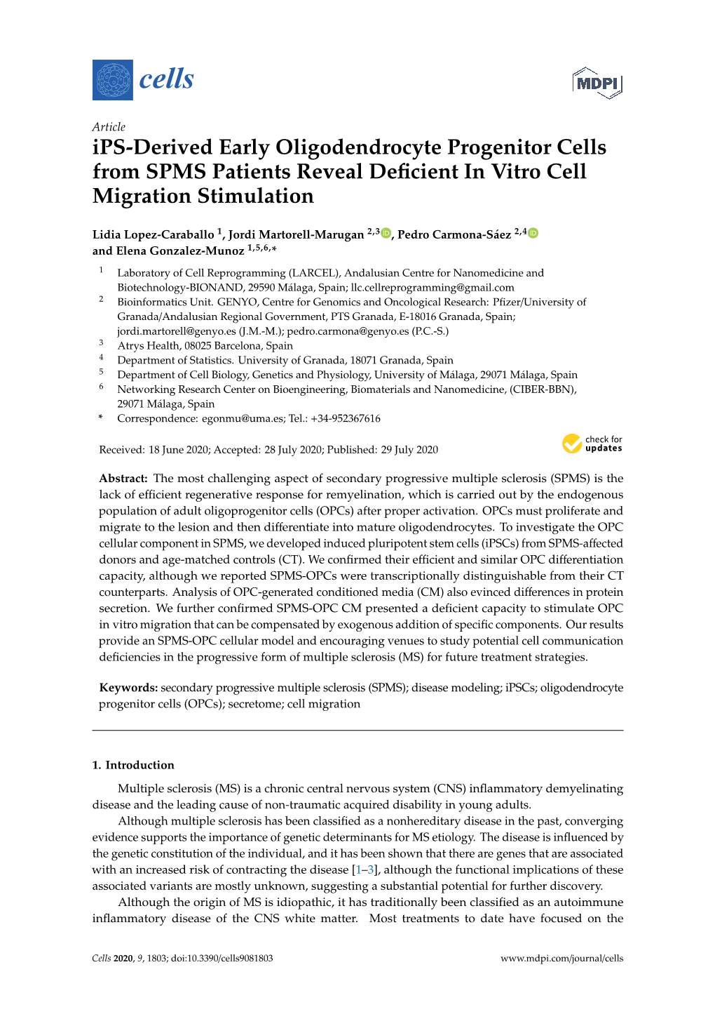 Ips-Derived Early Oligodendrocyte Progenitor Cells from SPMS Patients Reveal Deﬁcient in Vitro Cell Migration Stimulation