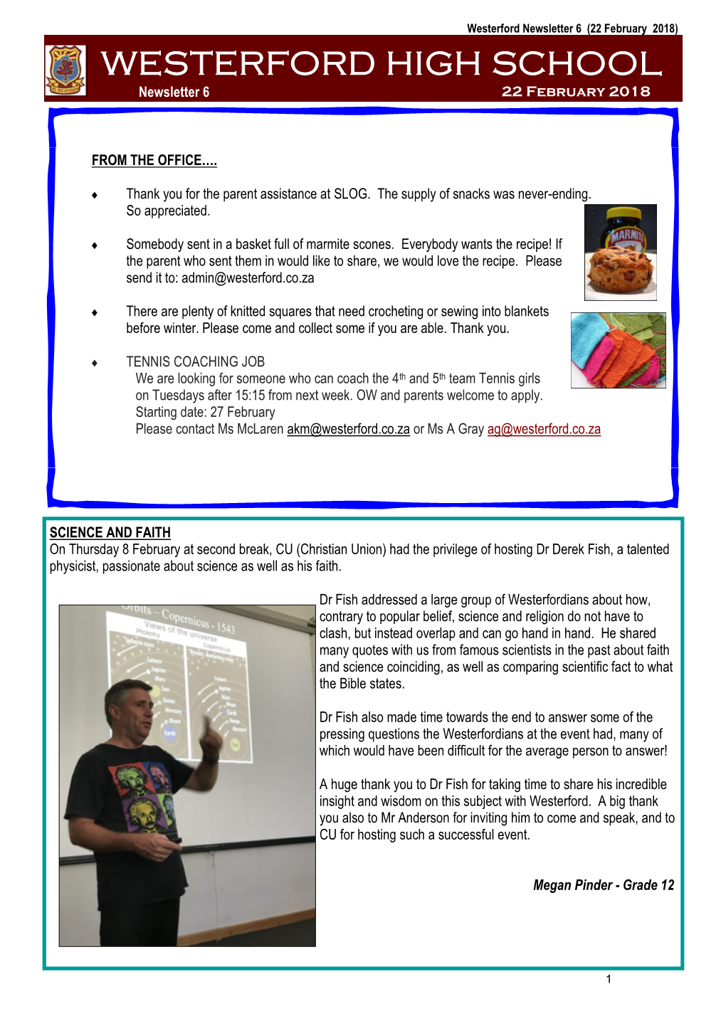 WESTERFORD HIGH SCHOOL Newsletter 6 22 February 2018