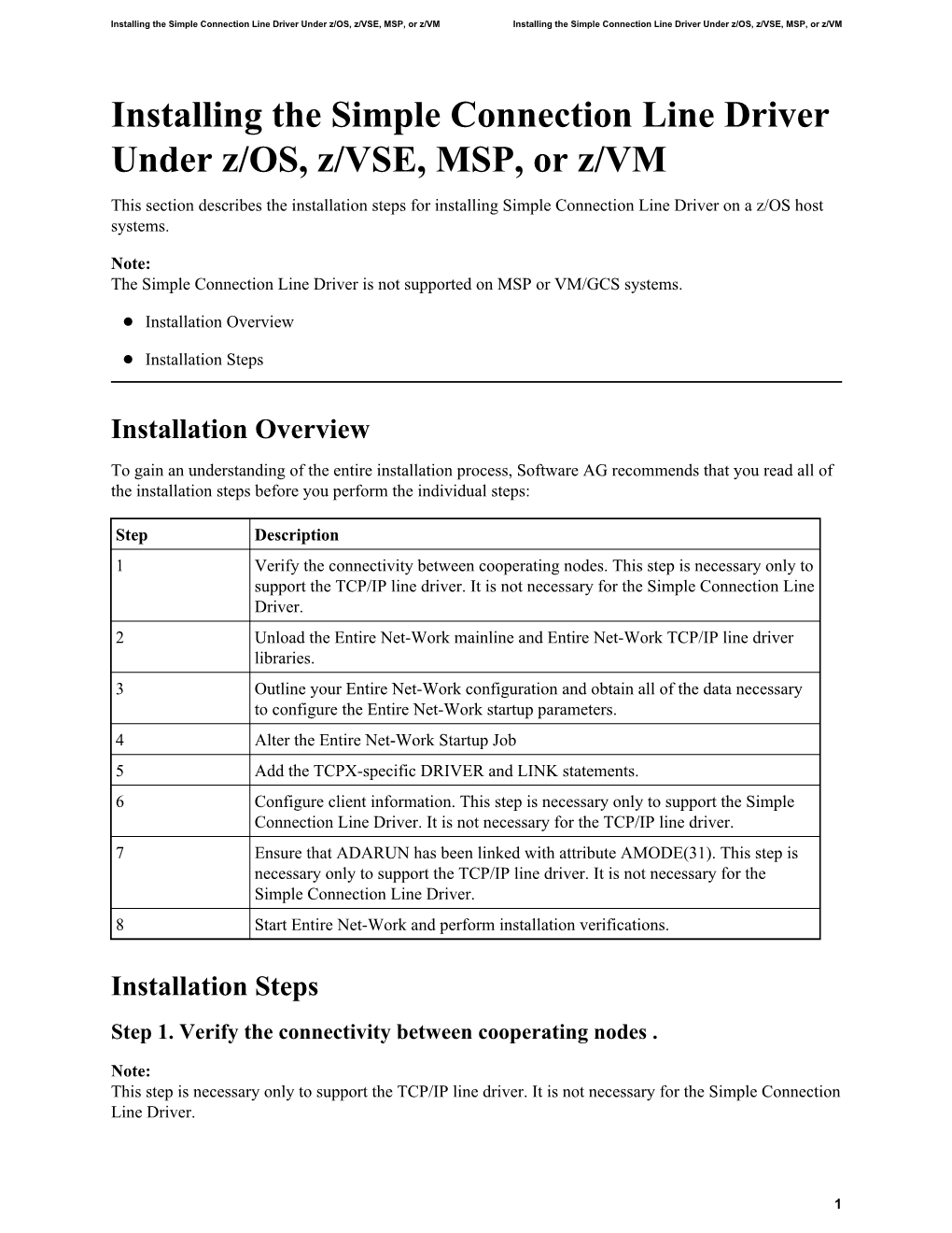 Installing the Simple Connection Line Driver Under Z/OS, Z/VSE, MSP, Or Z/VM Installing the Simple Connection Line Driver Under Z/OS, Z/VSE, MSP, Or Z/VM