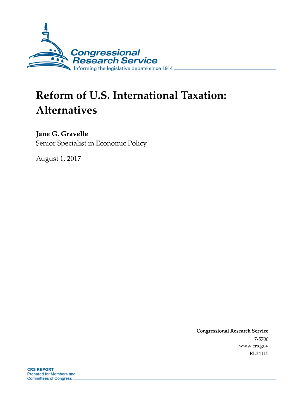 Reform of U.S. International Taxation: Alternatives