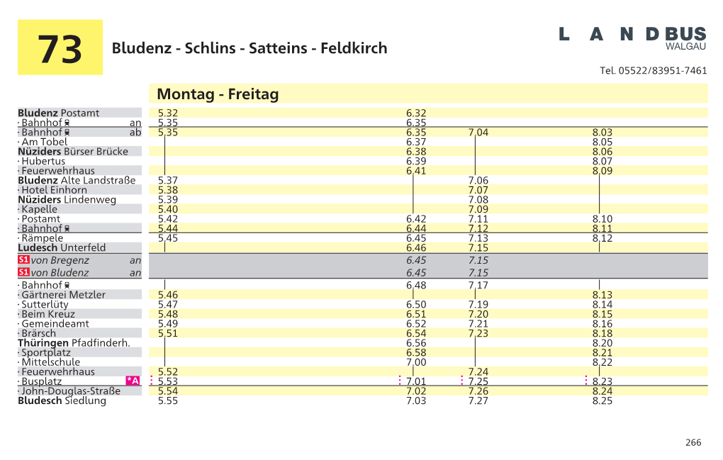 73 Bludenz - Schlins - Satteins - Feldkirch Tel