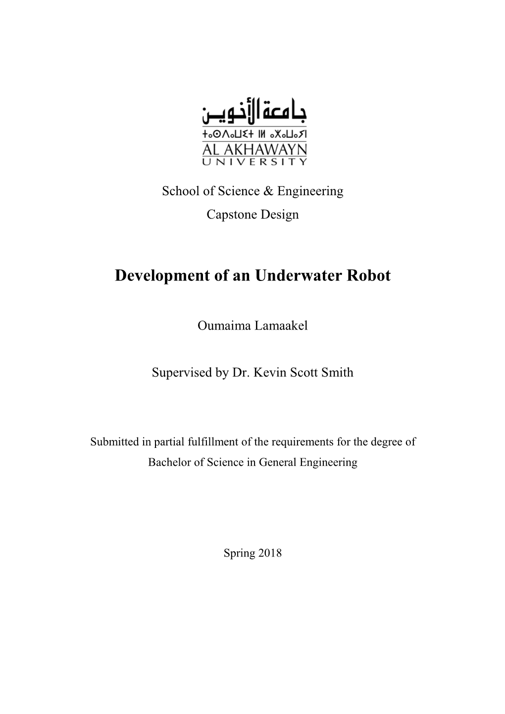Development of an Underwater Robot
