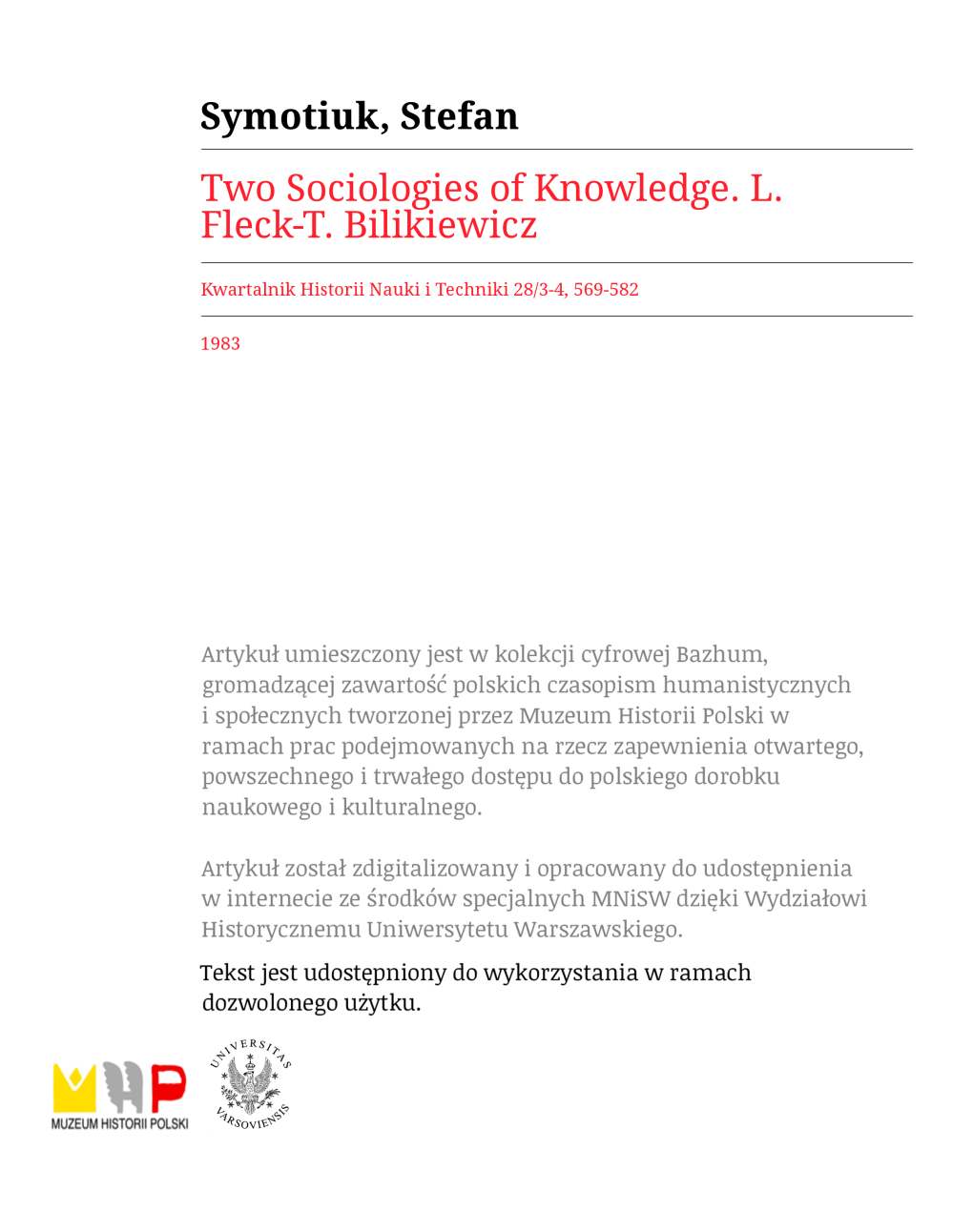 Two Sociologies of Knowledge. L. Fleck—T