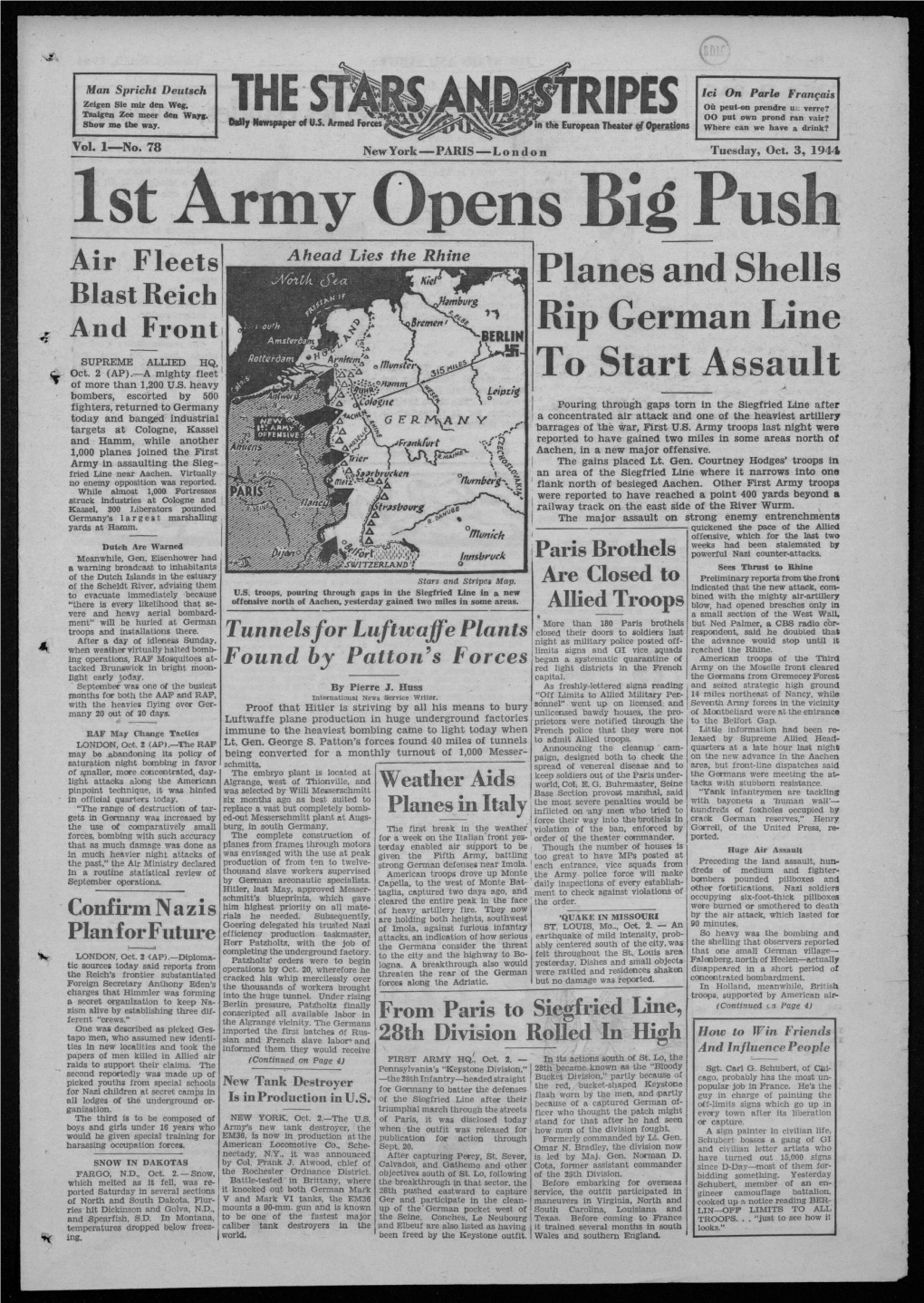 1 St Army Opens Big Push Air Fleets Planes and Shells Blast Reich and Front Rip German Line