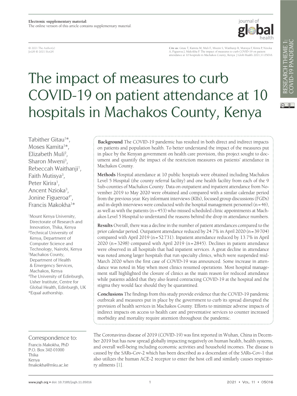 The Impact of Measures to Curb COVID-19 on Patient Attendance At