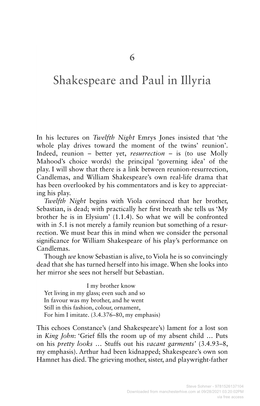 Shakespeare and Paul in Illyria