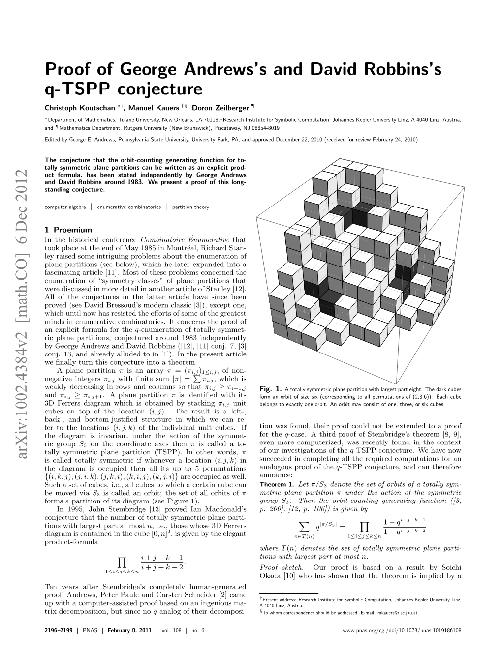 Proof of George Andrews's and David Robbins's Q-TSPP Conjecture