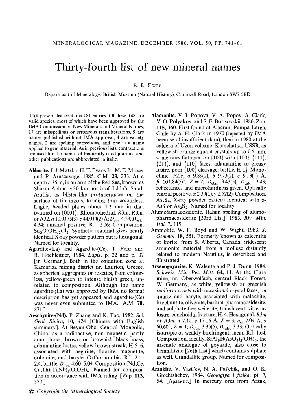 Thirty-Fourth List of New Mineral Names