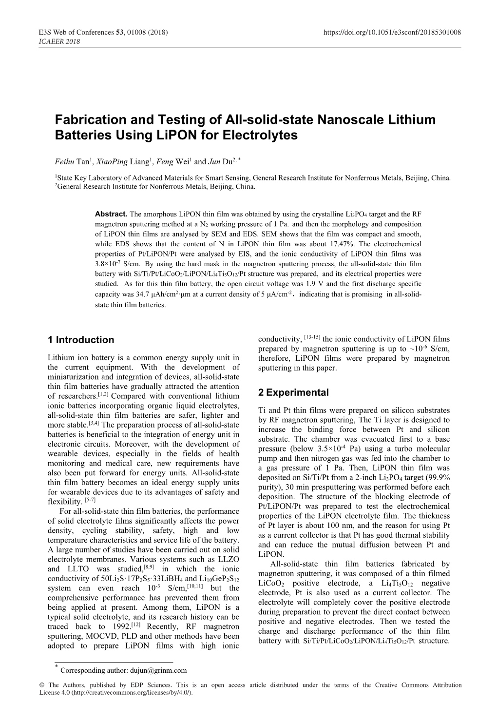 Fabrication and Testing of All-Solid-State Nanoscale Lithium Batteries Using Lipon for Electrolytes