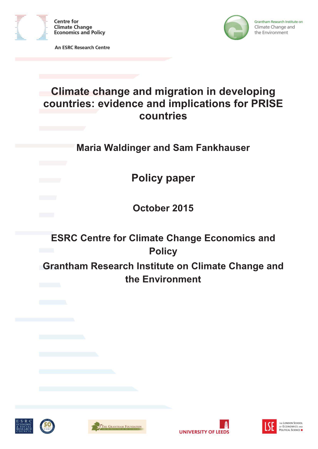 Climate Change and Migration in Developing Countries: Evidence and Implications for PRISE Countries