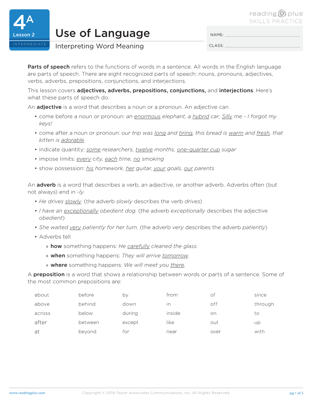 Intermediate Skills Practice Worksheet