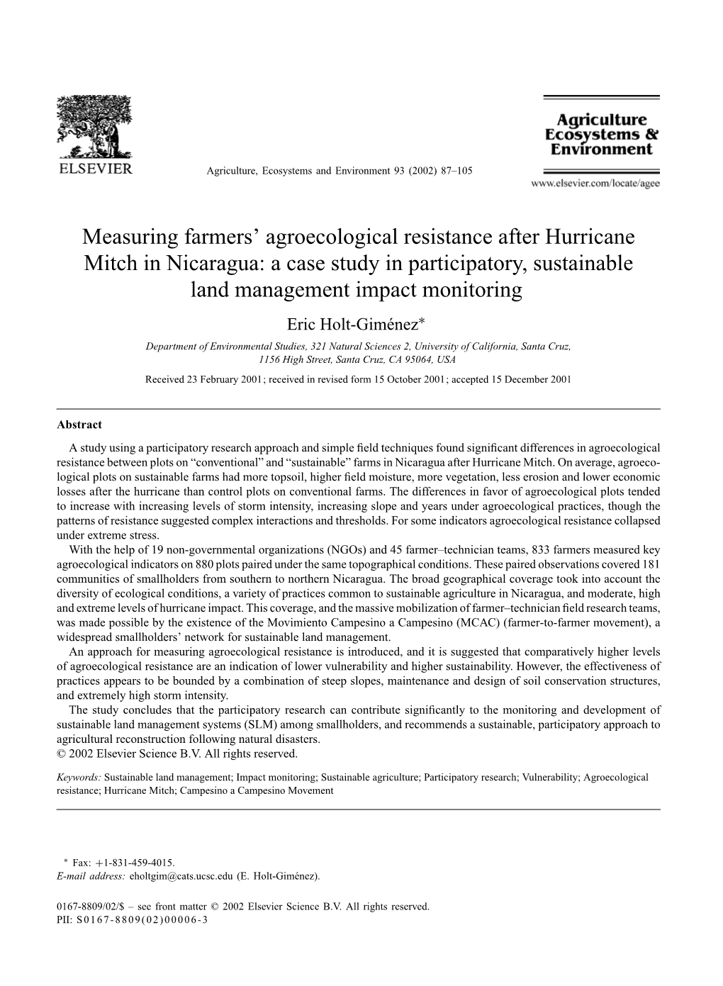 Measuring Farmers' Agroecological