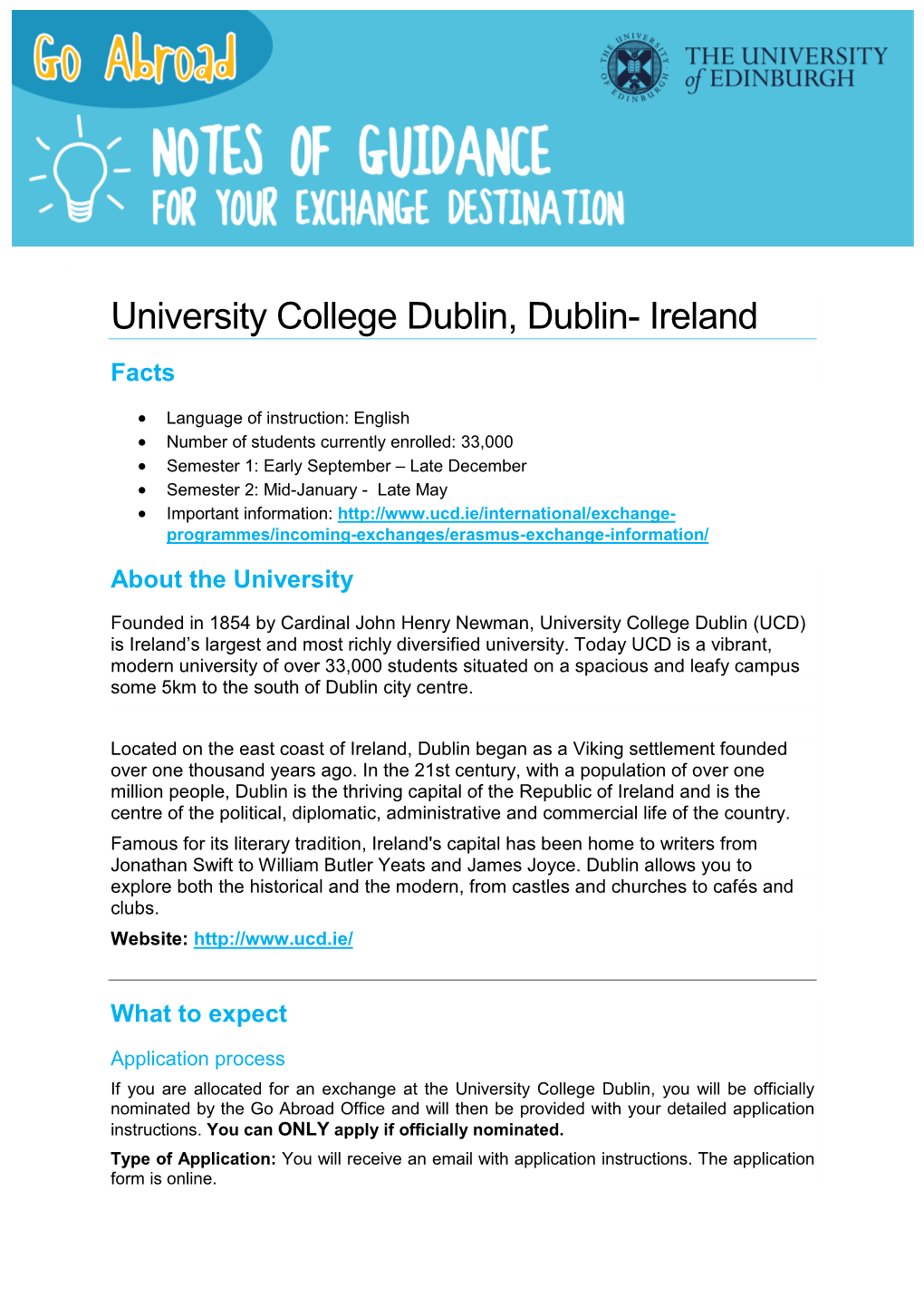 University College Dublin, Dublin- Ireland Facts