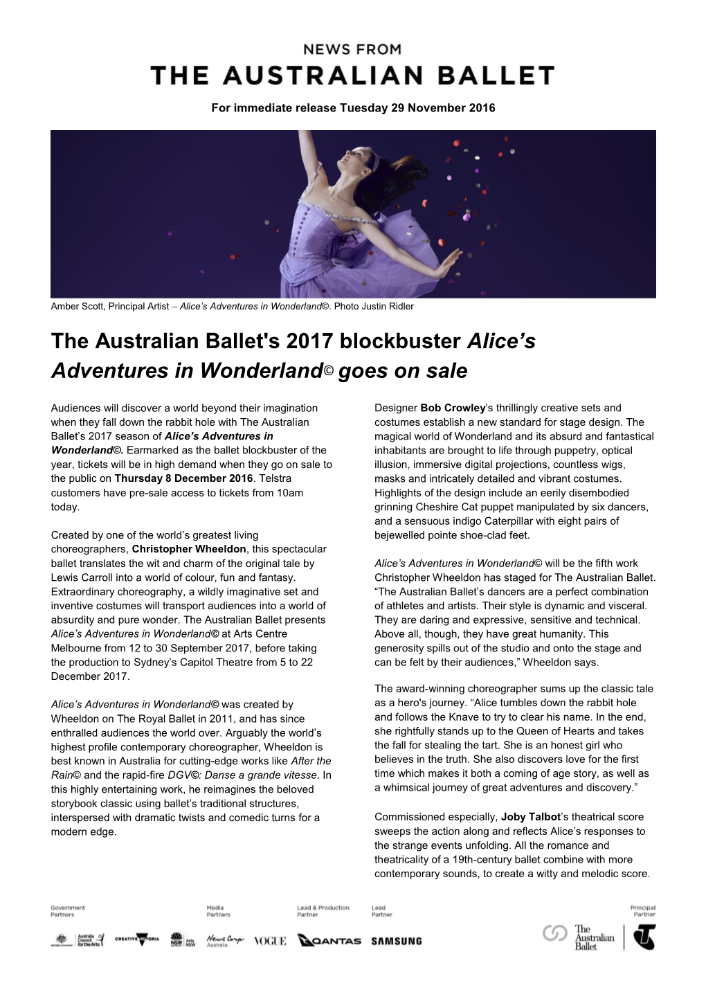 The Australian Ballet's 2017 Blockbuster Alice's Adventures In