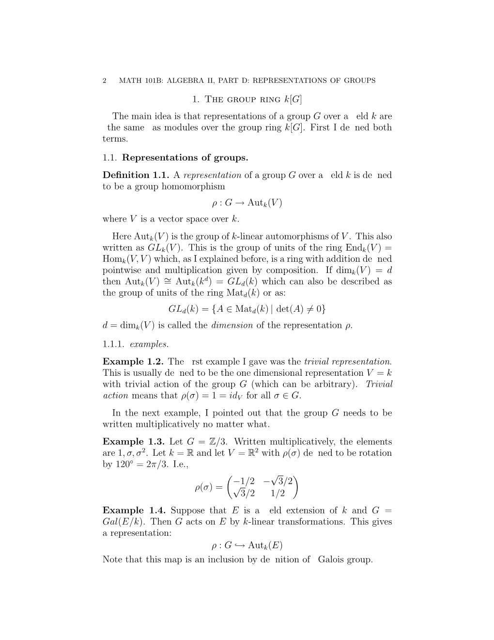 Notes D1: Group Rings