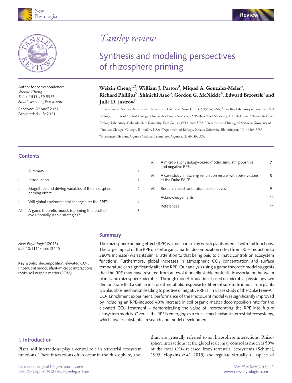 Tansley Review Synthesis and Modeling Perspectives of Rhizosphere Priming