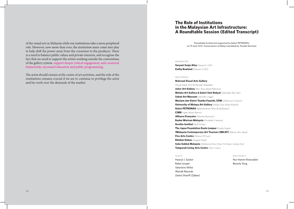 The Role of Institutions in the Malaysian Art Infrastructure: A