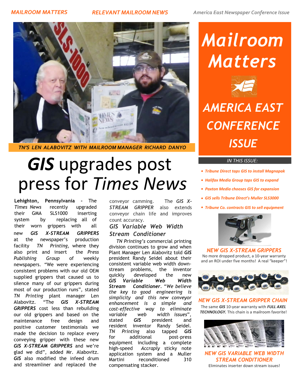 MAILROOM MATTERS RELEVANT MAILROOM NEWS America East Newspaper Conference Issue Mailroom Matters