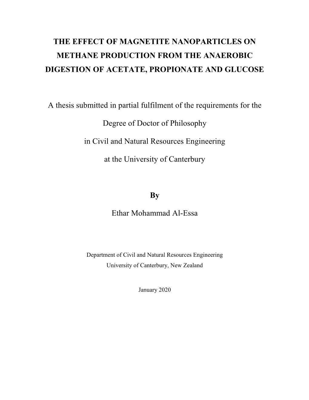 The Effect of Magnetite Nanoparticles on Methane Production from the Anaerobic Digestion of Acetate, Propionate and Glucose