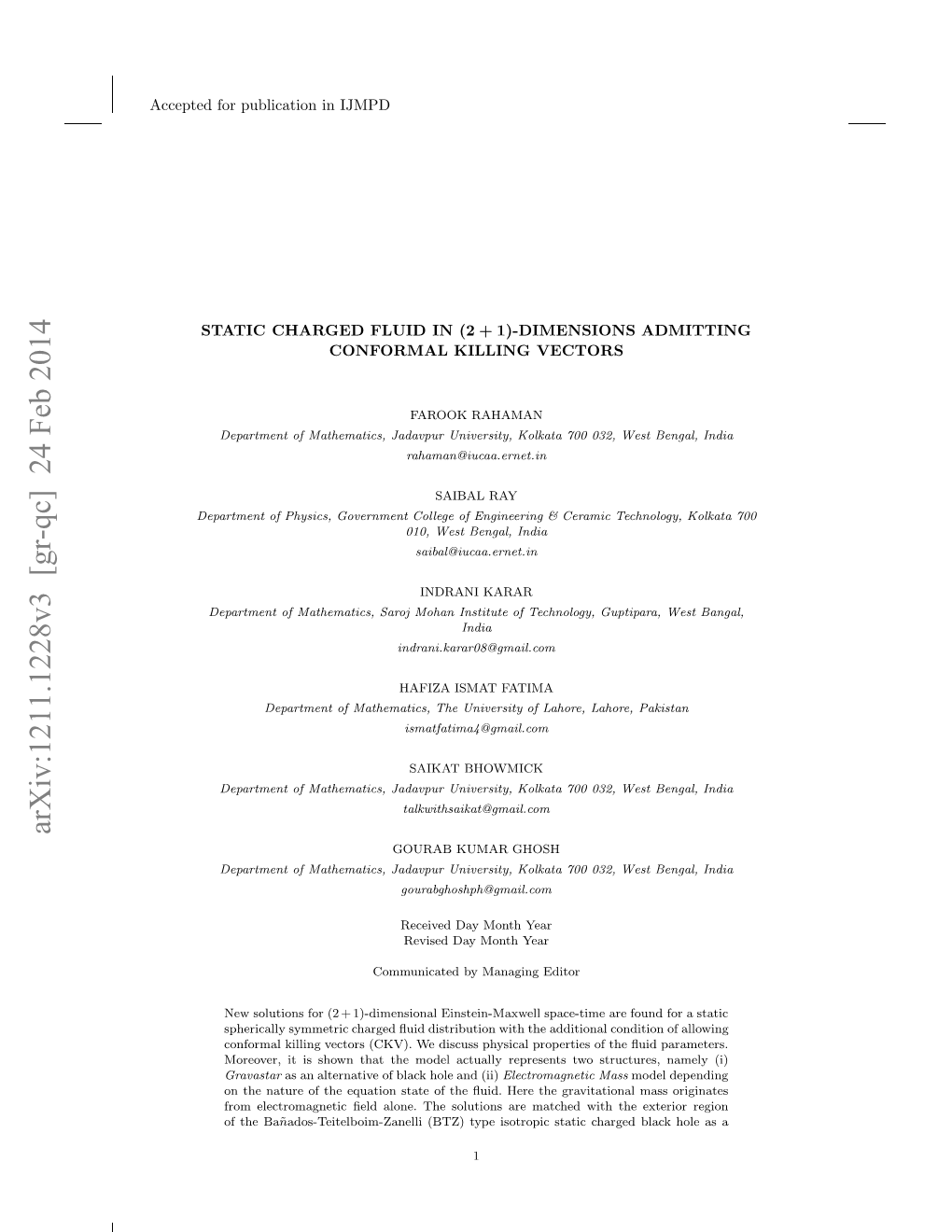 Static Charged Fluid in (2+ 1)-Dimensions Admitting Conformal