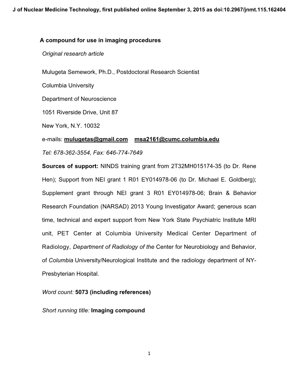 A Compound for Use in Imaging Procedures Original Research Article