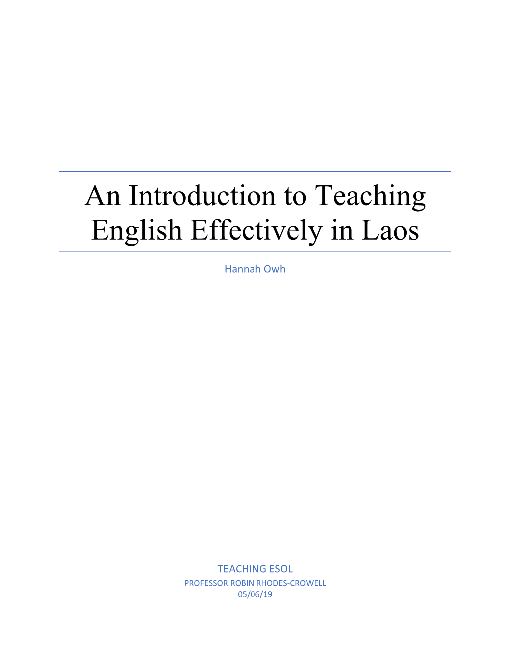 An Introduction to Teaching English Effectively in Laos